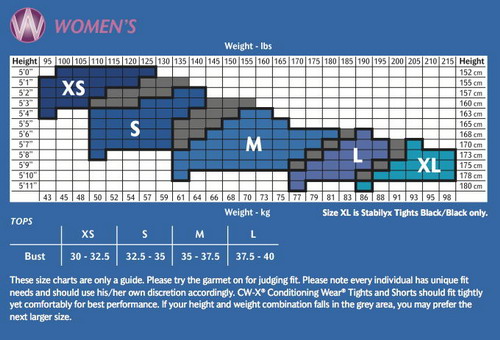 Womens Size Charts_CW-X CW-X女款压缩裤尺码参考